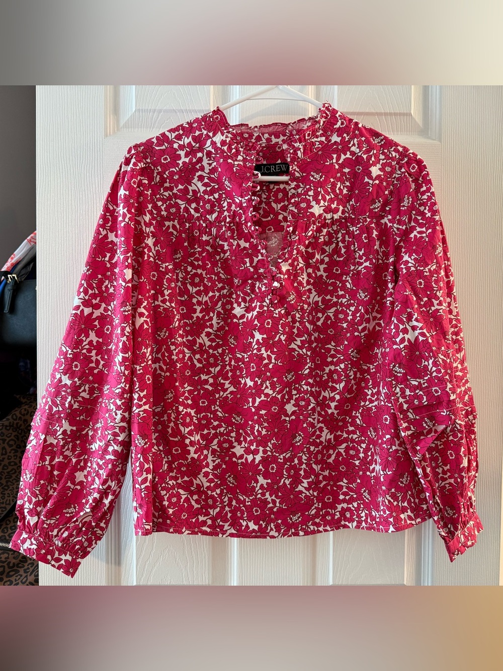 J. Crew Fuchsia and White Floral Popover Blouse Size XXS